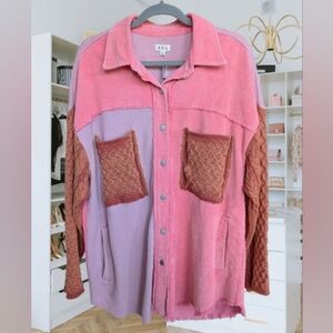 Pol Corduroy Shacket w/ Cable Knit Sleeves Women's Sm Oversized Music Festival